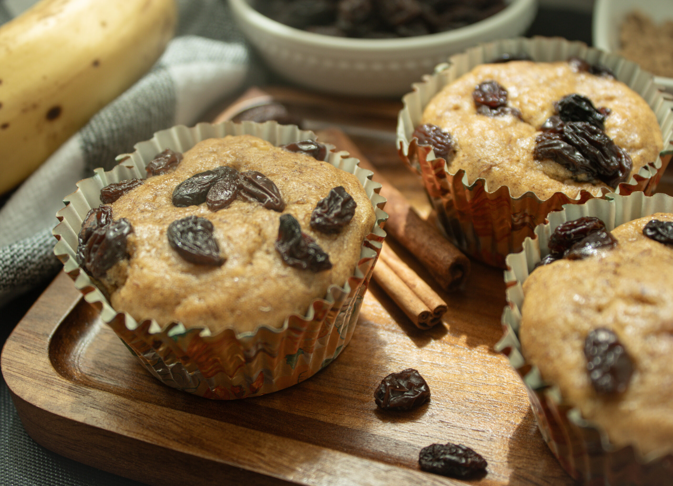 Maple-Spiced Banana Raisin Muffins