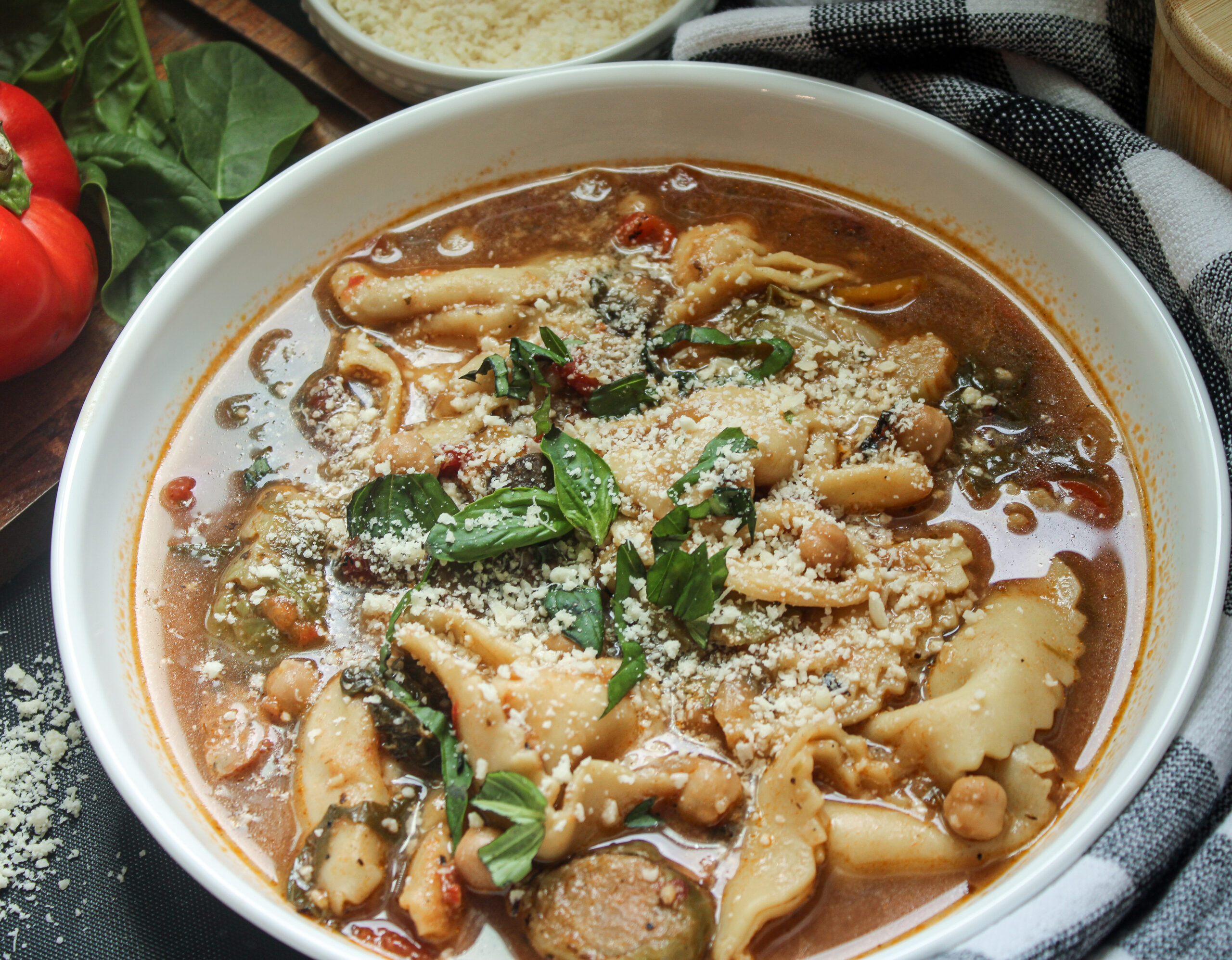 Fire-Roasted Tortellini Soup with Chicken Sausage