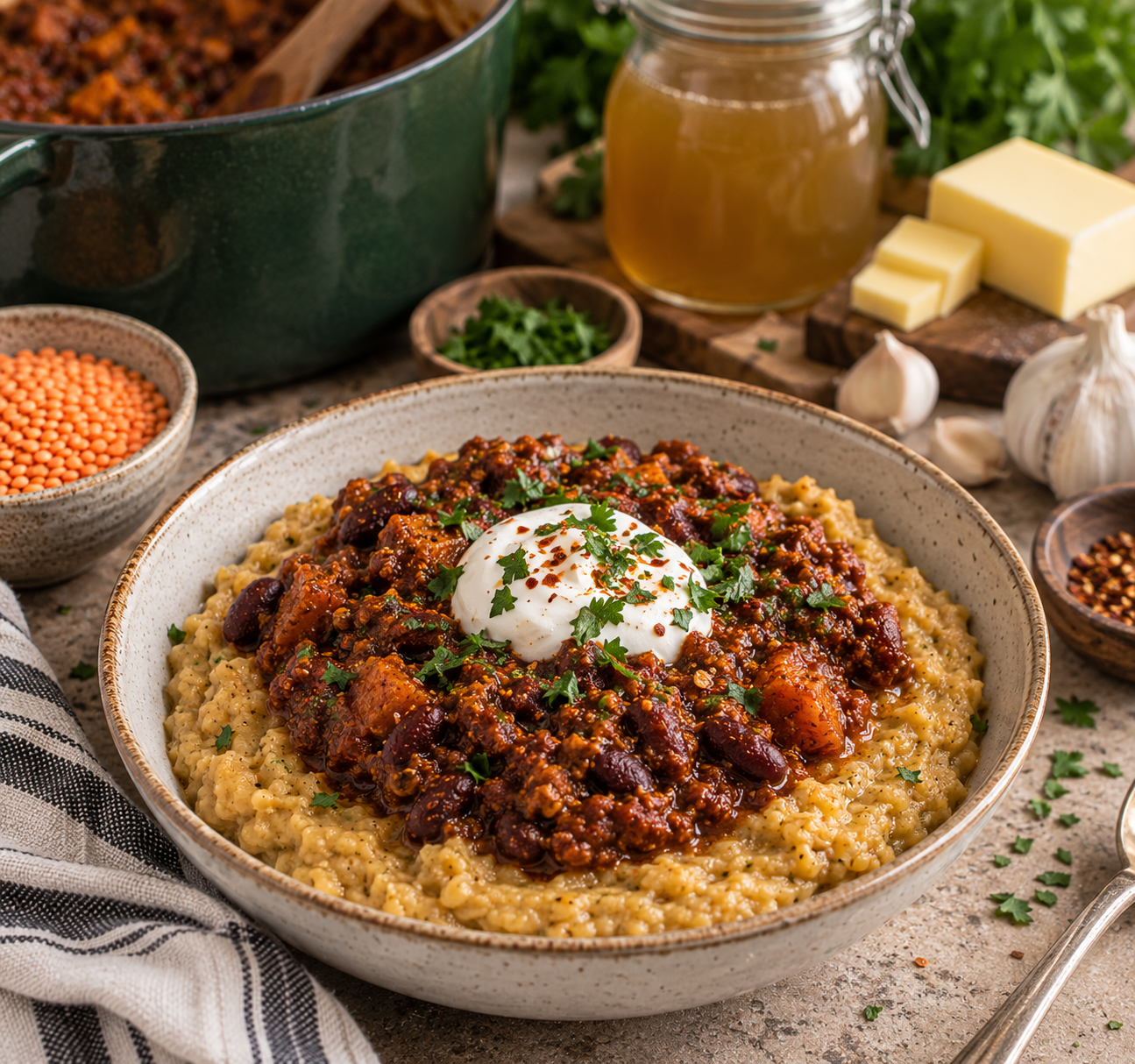 Garlic Butter Bone Broth Lentil Mash